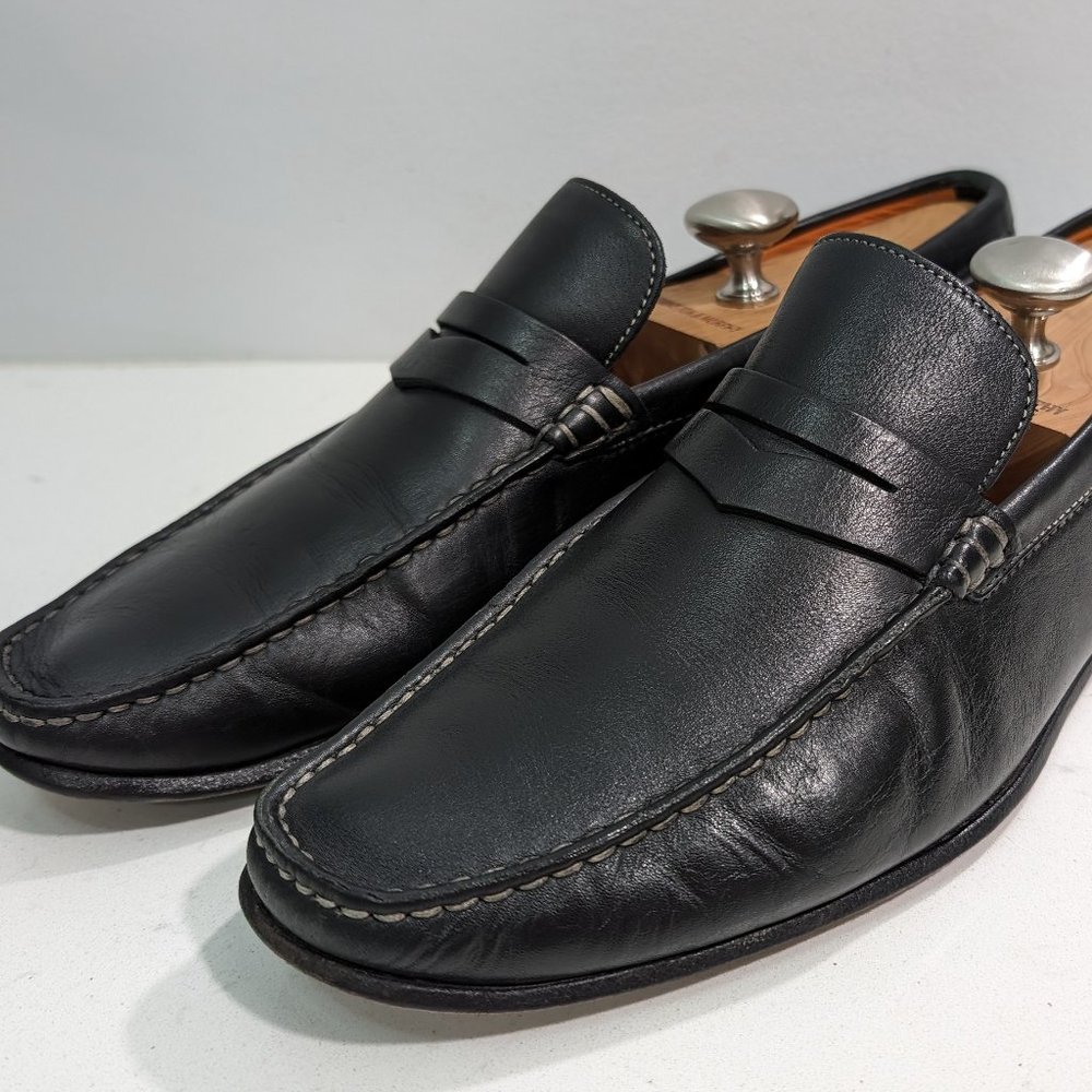 Santoni Penny Loafers US Size 9.5 Black Leather Slip-On Shoes Made in Italy